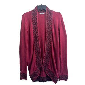 Octavia Cardigan Sweater Womens S Burgundy‎ Open Front Aztec Boho Cashmere Blend